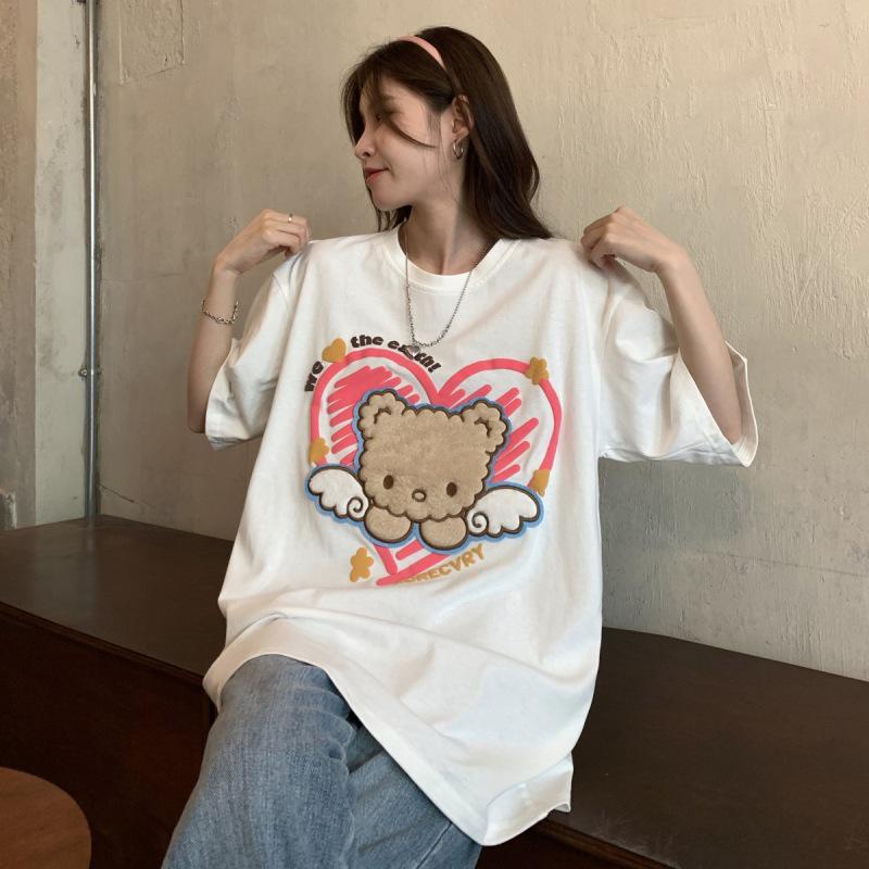 [littlecrab] Kaos Oversize Beruang Bulu Bersayap Corecvry Love Sablon Timbul We Love The Earth T-shirt Couple Unisex Lembut Berkualitas Motif Wings Bear With Love Unik Simple Korean Style