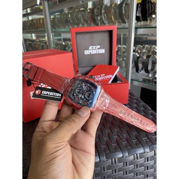 Jam Tangan Pria Expedition  tipe Exp 6782MC Original garansi resmi 1 tahun tali karet full SKM merah