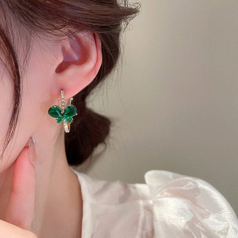 Mhang Anting Tusuk Silver S925 Bentuk C Desain Kupu-Kupu Hias Zircon Pink Gaya Korea Untuk Wanita