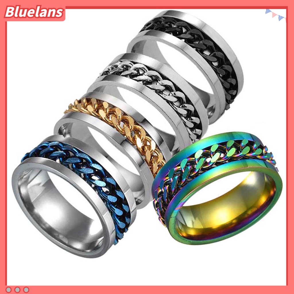 Bluelans Chain Rotatable Chain Glittering Jewelry Gift Men Finger Ring