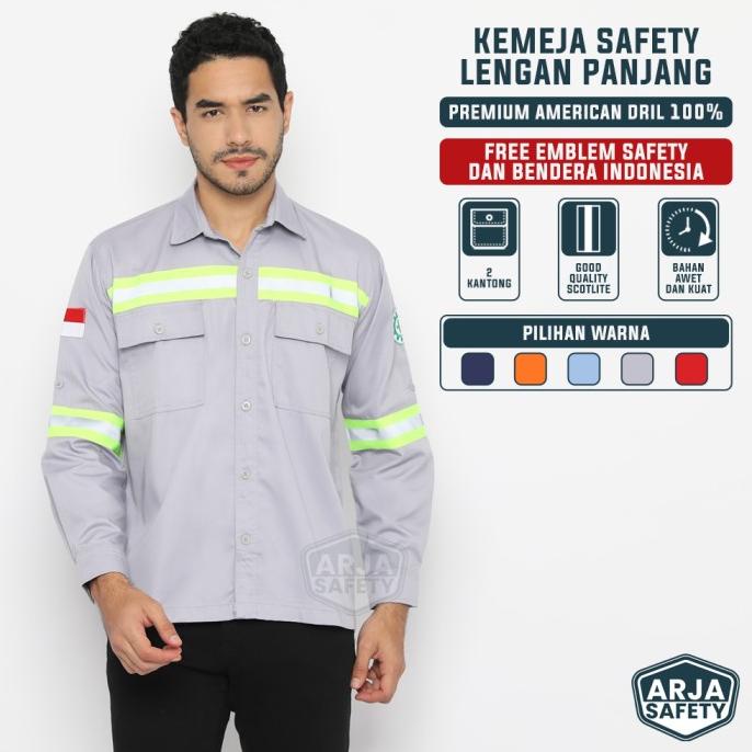 FREE LOGO SAFETY & BENDERA Kemeja Safety Lengan Panjang, Baju Proyek,