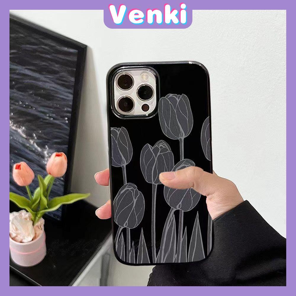 Case For iPhone 14 Series TPU Soft Case Tulips &amp; Butterflies Glossy Black Candy Case Camera Protection Shockproof For iPhone 14 13 12 11 Plus Pro Max 7 Plus X XR