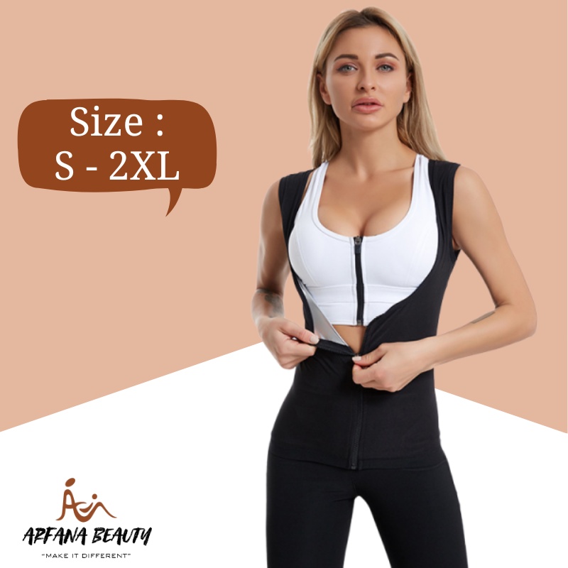 Korset Pelangsing Perut Resleting Baju Pembakar Lemak Pakaian Dalam Wanita Pembakar Lemak Korset Perut Buncit Melangsingkan Ampuh Pengecil Pinggang Baju Olahraga Tanktop Cami Zipper Silver Original Import Premium Terbaru