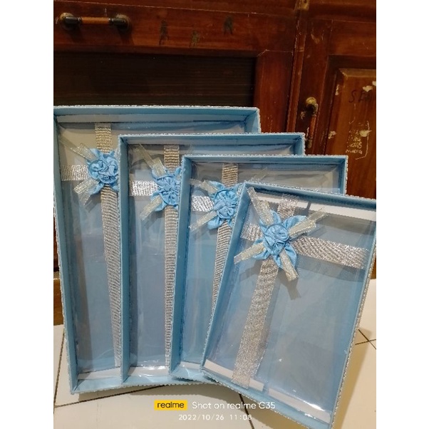 KOTAK HANTARAN PERNIKAHAN/SESERAHAN MIKA PITA WARNA BIRU MUDA