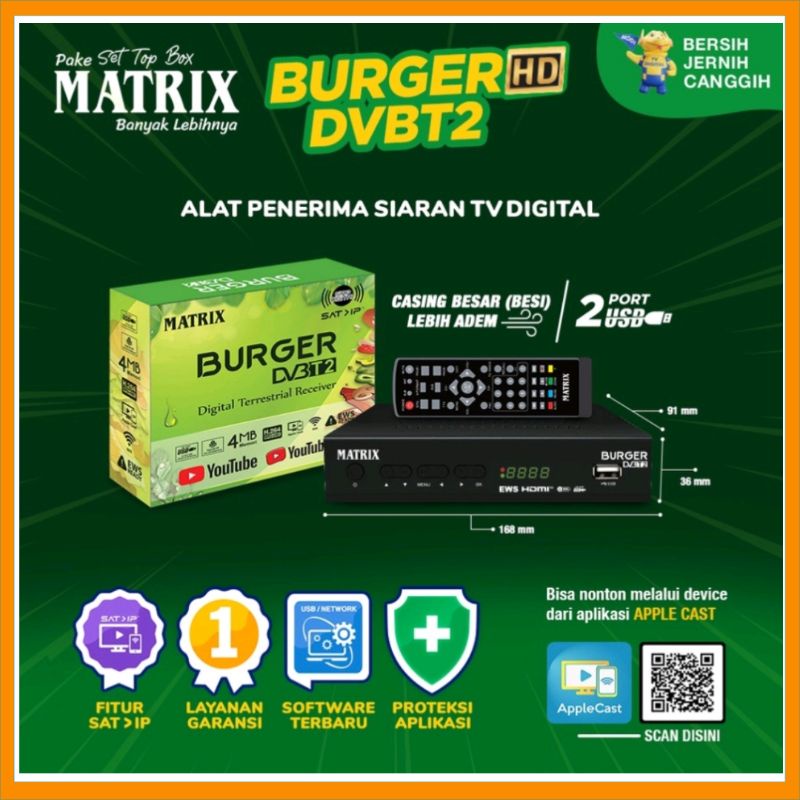 SET TOP BOX DVBT2 RECEIVER MATRIX BURGER HIJAU HD - DVBT