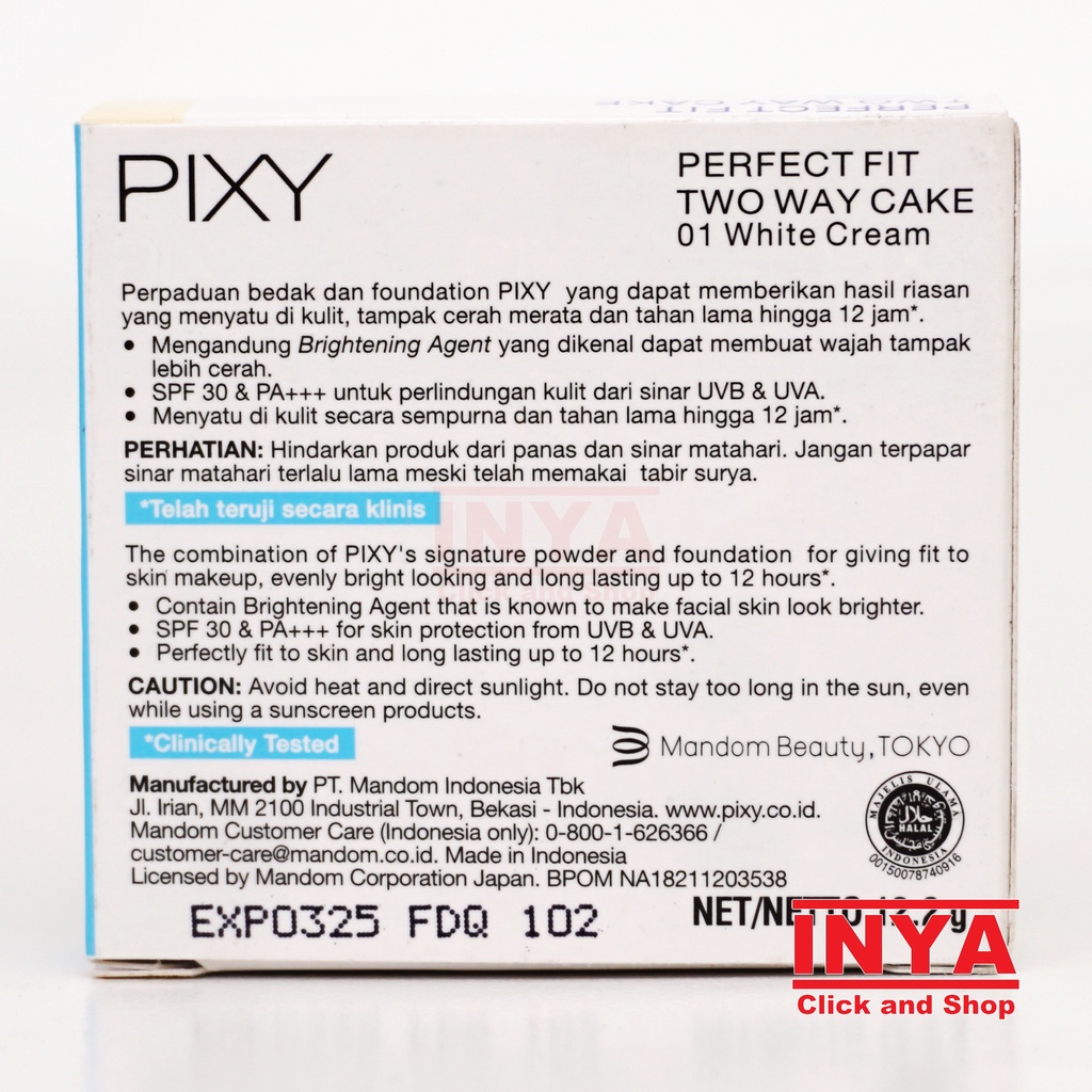 PIXY TWO WAY CAKE PERFECT FIT REFILL 01 WHITE CREAM 12.2gr - Bedak Padat - Compact Powder