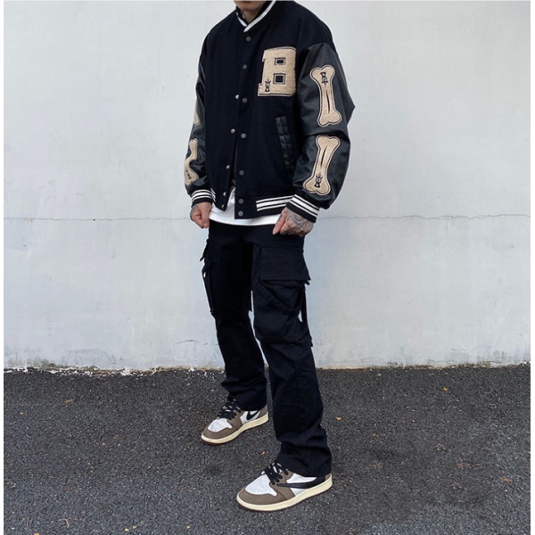 Bone Varsity  - Jacket B Baseball - Atasan Wanita Dan Pria - Korean Street Style Remaja Kekinian