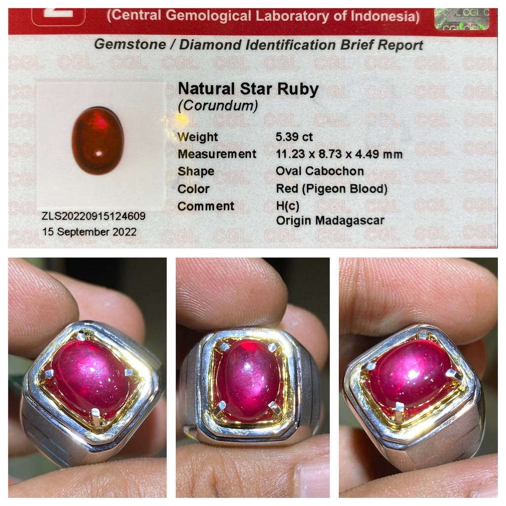 Natural 5.39ct Pigeon Blood Star Red Ruby Hc Cincin Perak