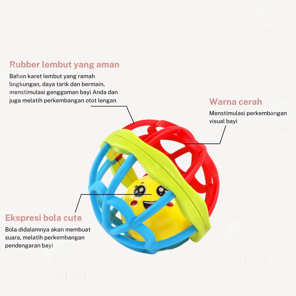 MOMMYCARE MAINAN BAYI BOLA PUTAR RATTLE TEETHER BAHAN PLASTIK LEMBUT DENGAN SUARA KERINCINGAN