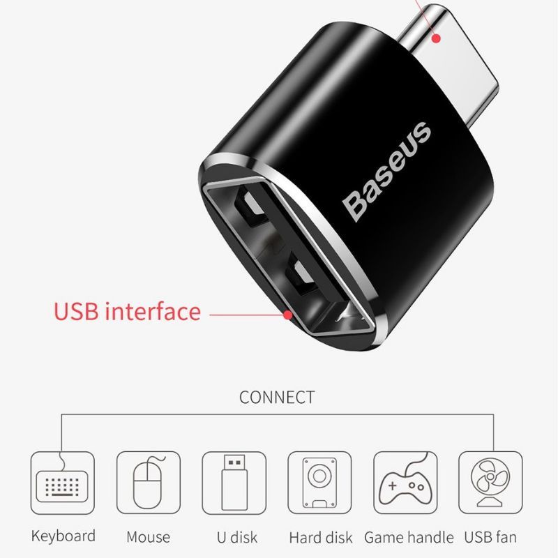 Baseus Converter OTG USB to Type C / USB to Type C Female Support Data / Charger Fast Charging