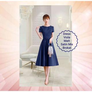 Dress Wanita Terbaru Midi Murah Berkualitas Matt Brokat Mix Satin Velvet/Dress Viola Size L &amp; XL Acara Natal dan Pesta Kondangan Terkini Korean Kekinian