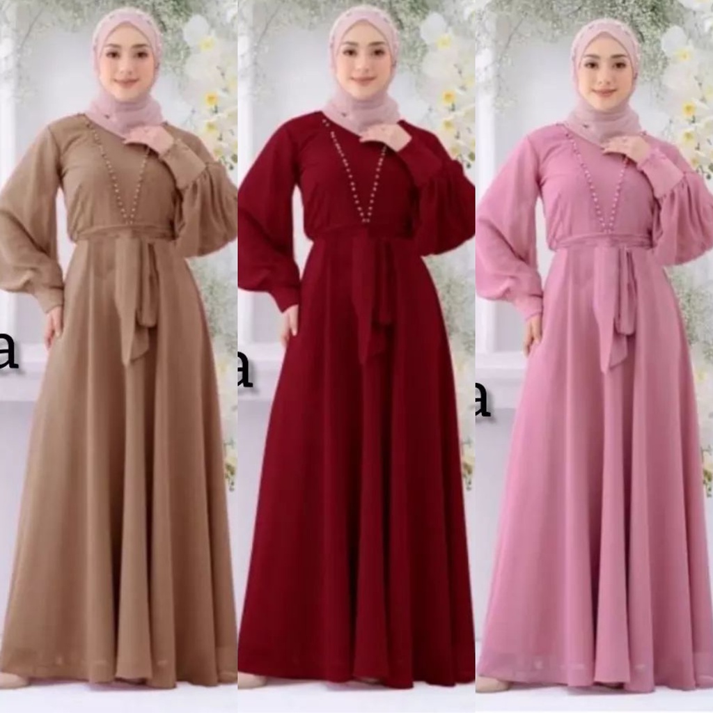 Gamis Kondangan Lisha Dress Mutiara Ceruty Babydoll Kekinian Terbaru 2022 Modern Kekinian Promo Gaun