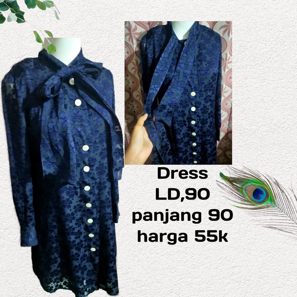 MIDI DRESS CANTIK DRESS SIFON BUNGA DRESS TIMBUL DRESS MOTIF CANTIK /DRES BIRU / DRESS KOREAN STYLE 