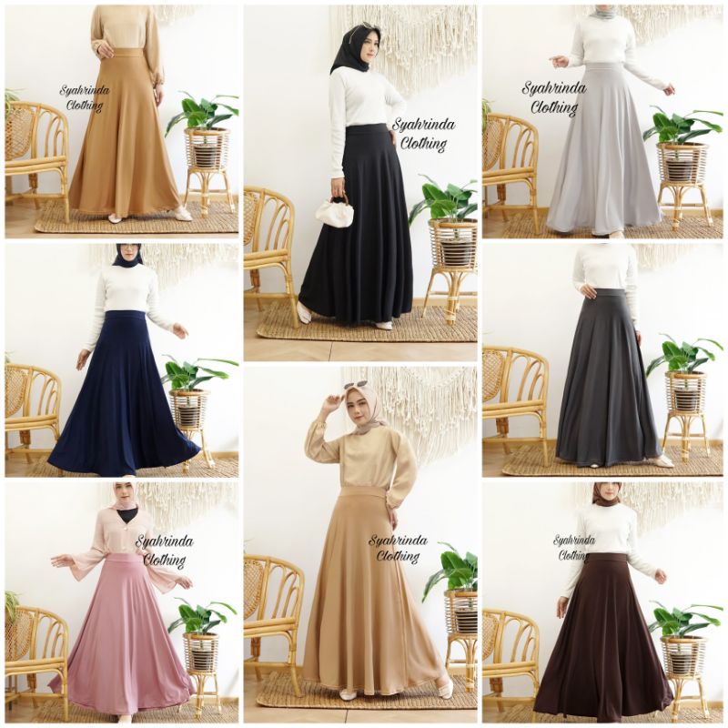 Rok Polos Panjang Skirt Lebar Wanita Jescourt Jersey Premium