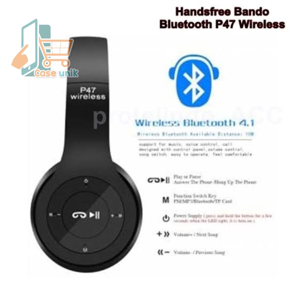 HEADPHONE BLUETOOTH P47 Headset Bando Gaming Lipat Wireless Audio Stereo Super Bass 5.0 EDR Travel CS4864