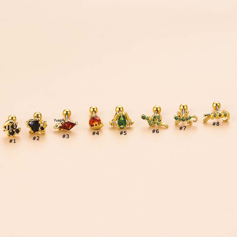 1 Pc Anting Stud Bentuk Katak Ular Gecko Bahan Stainless Steel Ukuran 6mm