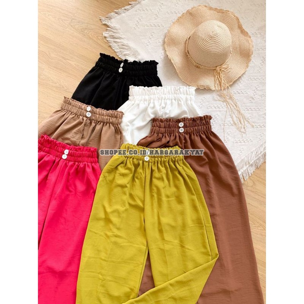 Kulot Highwaist Kancing Dua Bahan Airflow Crinkle | Outfit OOTD Korea