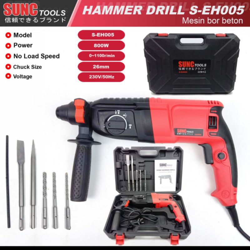 Mesin Bor Bobok Beton SUNC TOOLS Rotary Hammer Drill 2-26 Set Mata Bor