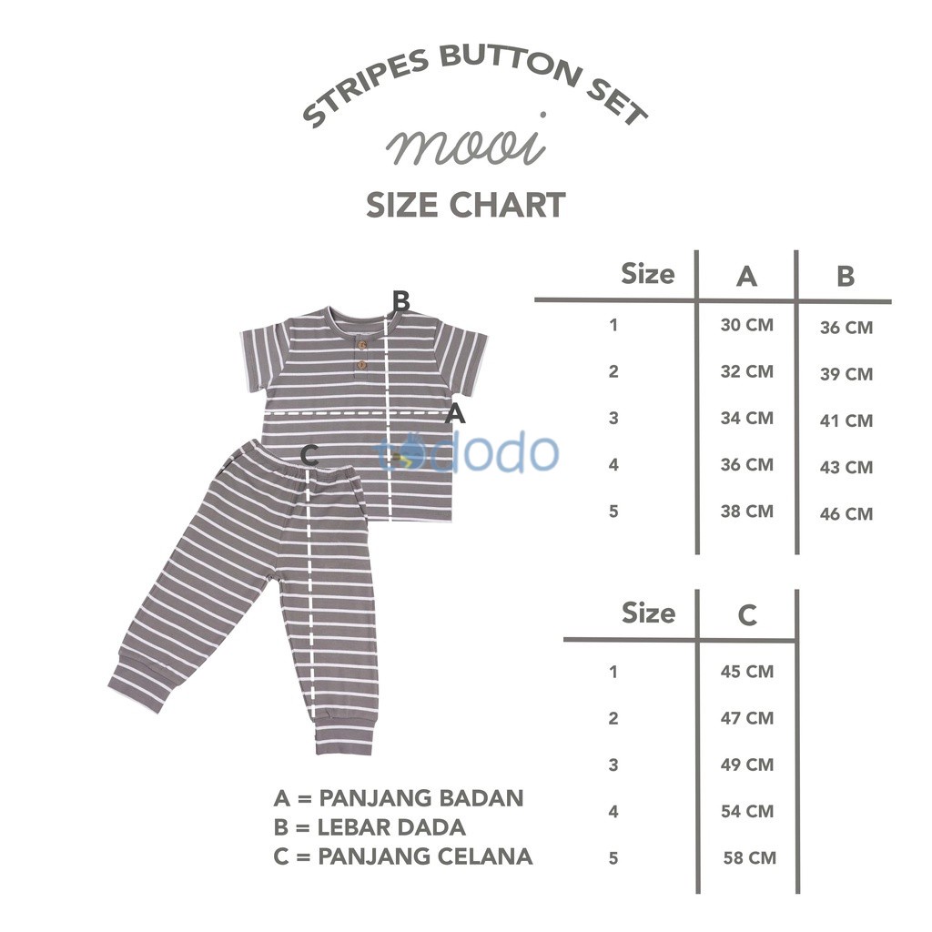 Baju Bayi Setelan Anak Lengan Pendek Celana Panjang Mooi Stripes Button Set 1 - 5 Tahun