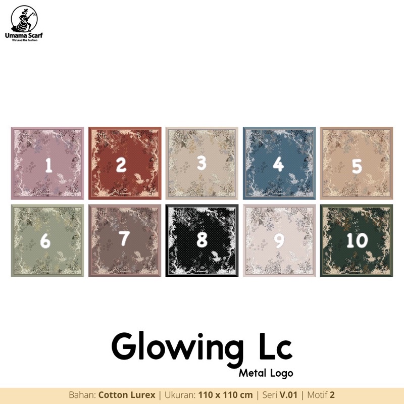 [PART 1] HIJAB SEGIEMPAT MOTIF GLOWING LC METAL LOGO UMAMA