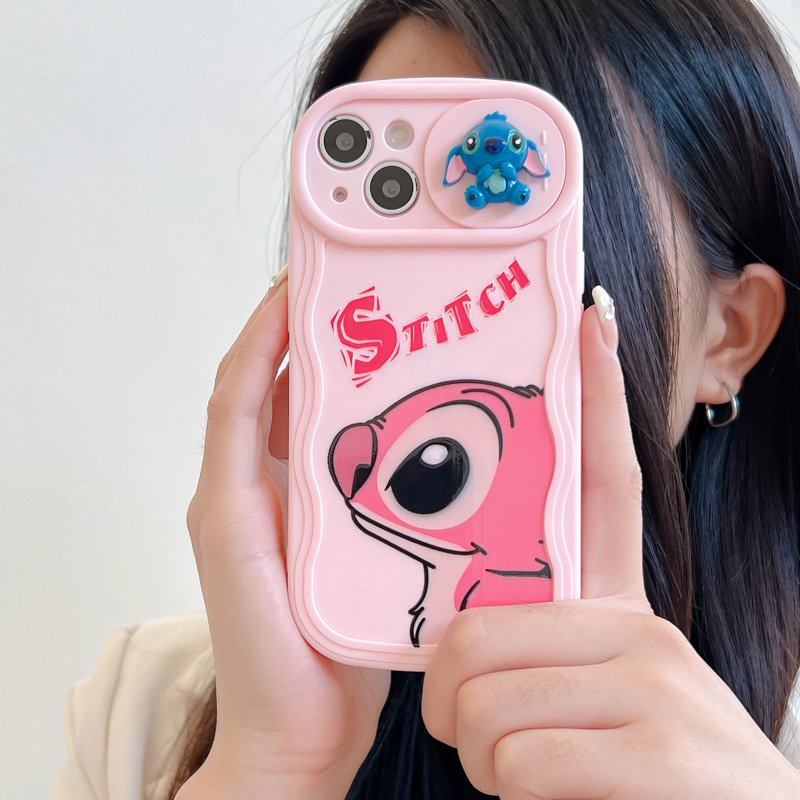 Soft Case yang Dapat Ditekan untuk IPhone 11 12 13 14 Pro Max 14 Plus Casing Penutup Ponsel Lucu Pasangan Merah Muda Biru Disney Stitch Girls Wanita Gadis Hadiah