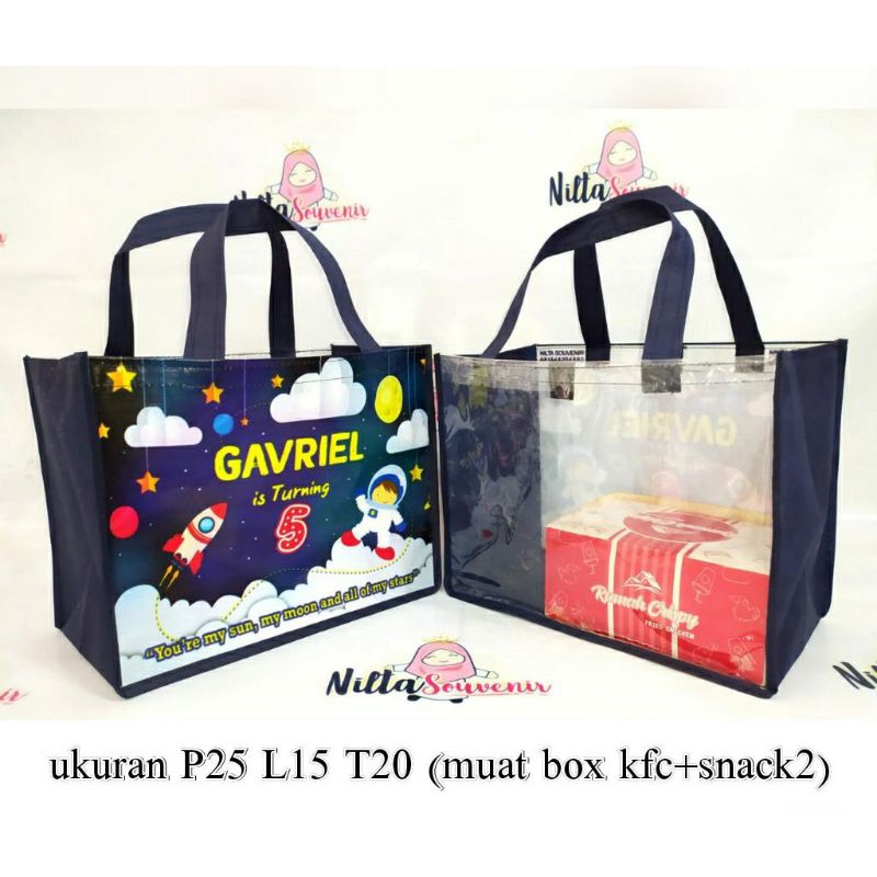 

tas souvenir ultah goodie ulang tahun anak terbaru motif astronot desain custom FREE DESAIN