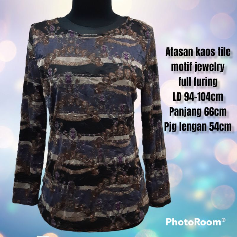 Atasan kaos tile motif jewelry full furing