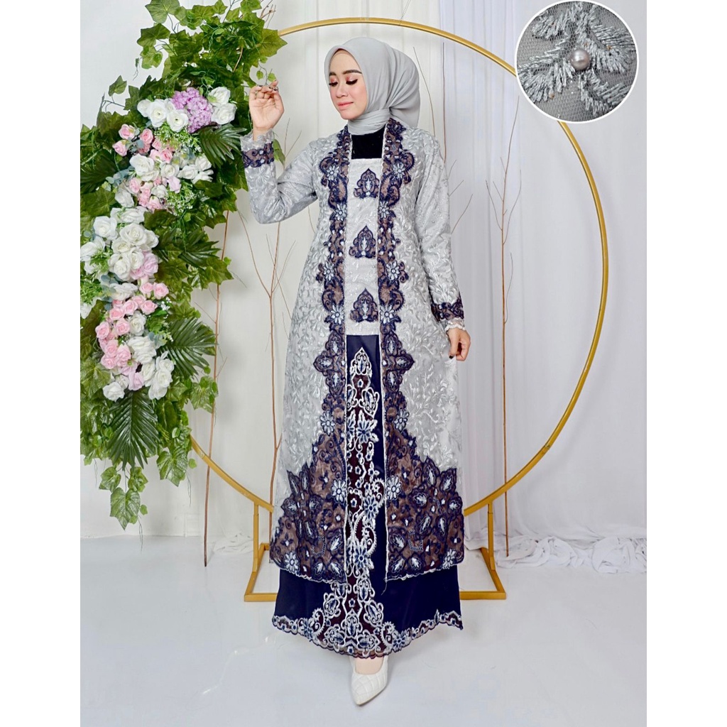 Setelan kebaya tunik melayu Kebaya bordir modern Kebaya tradisional pernikahan lamaran wisuda tunangan Size M L XL XXL