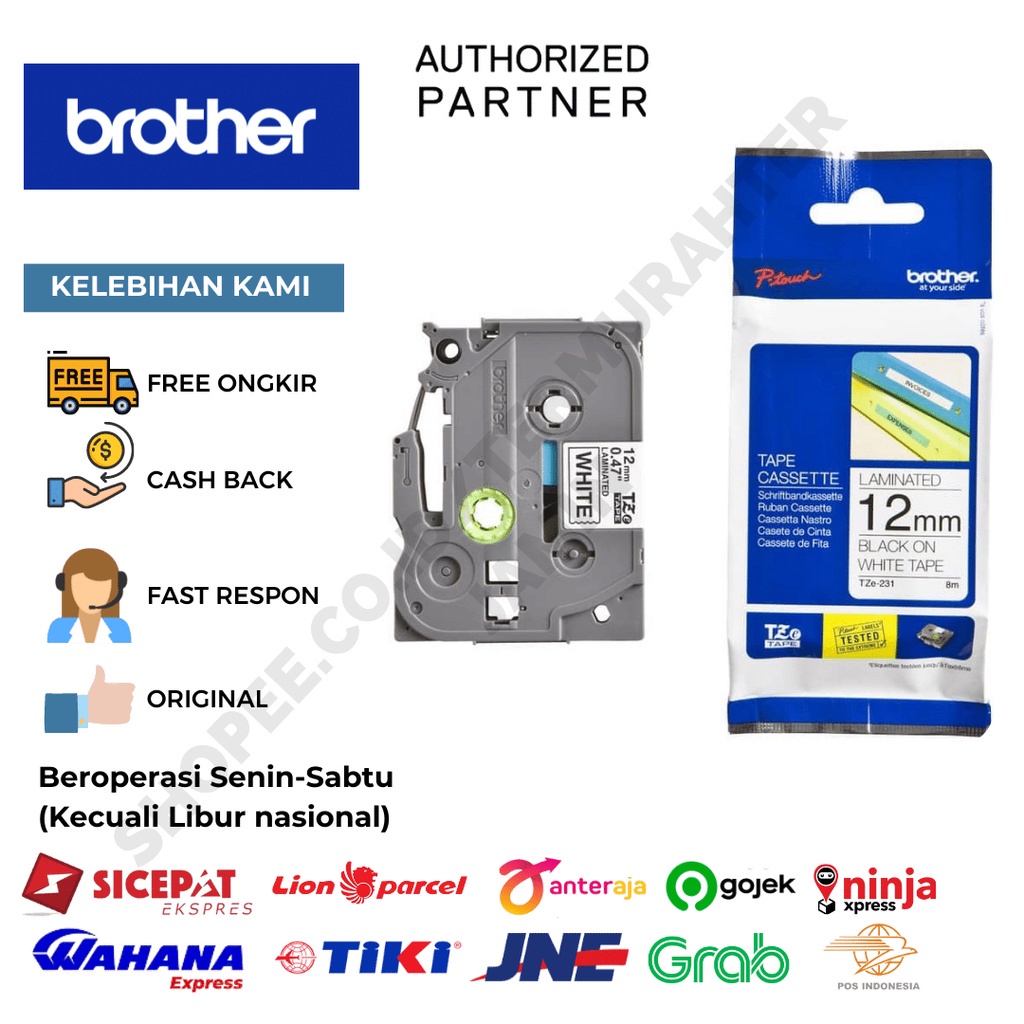 

Brother Label TZe-R231 Ribbon Tape Cassette Black on White 12mm x 4m