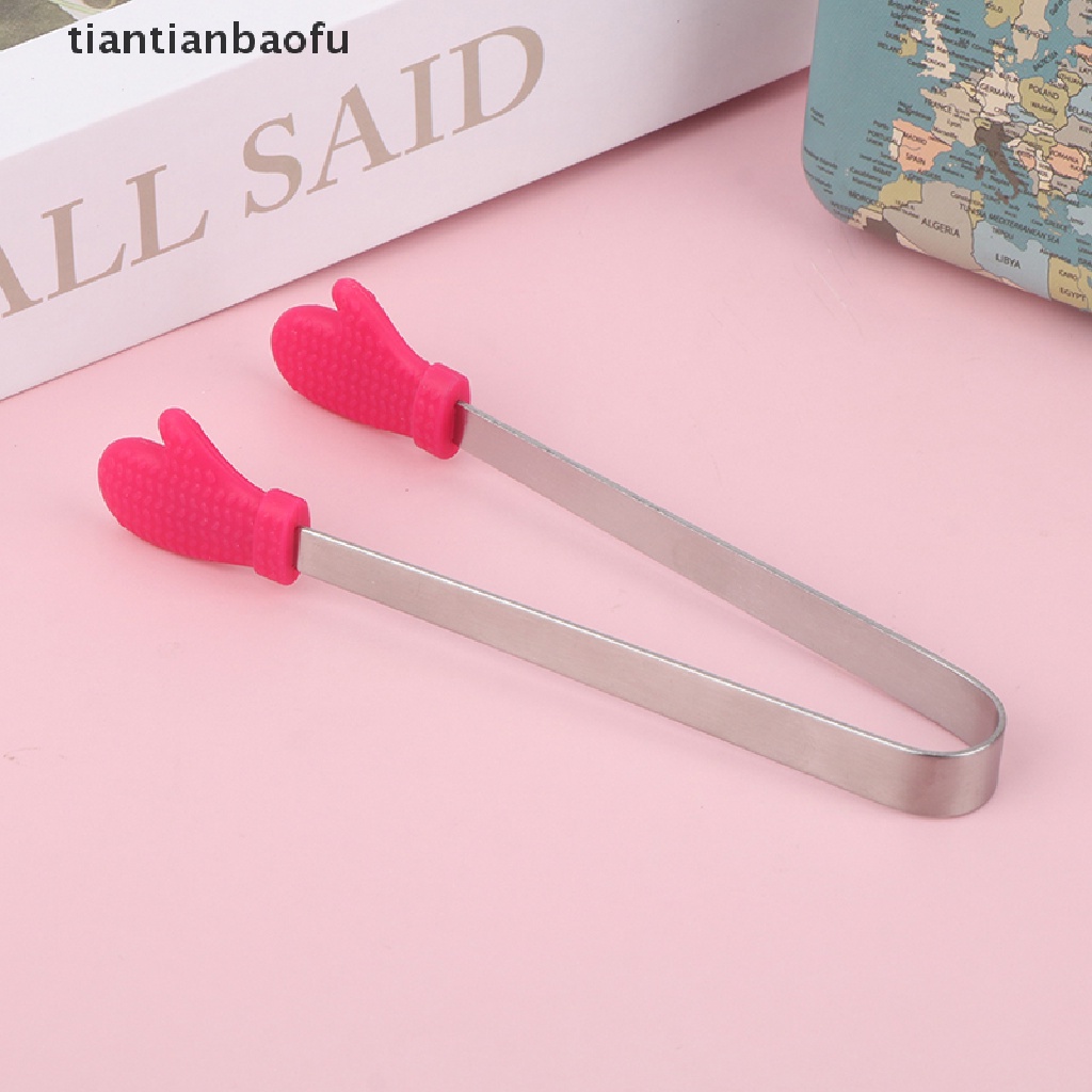 [tiantianbaofu] Silicone Food Tongs Gloves-shaped Stainless Steel Non-slip Ice Candy Food Clip Boutique