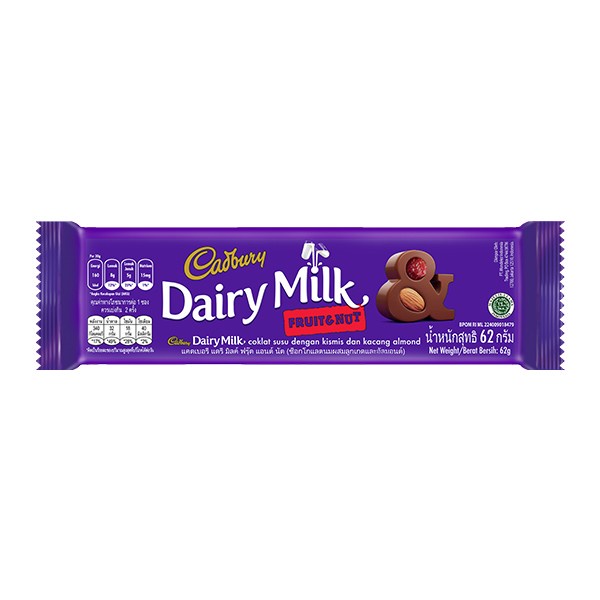 

Cadbury Dairy Milk Chocolate Fruit & Nut Regular 30gr/62gr // Cadburry Dairy Milk