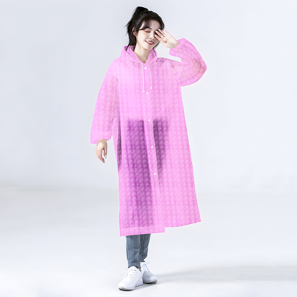 Jas Hujan Dewasa Wanita Korea Fashionable Anti Air Motif Kotak Transparant -520