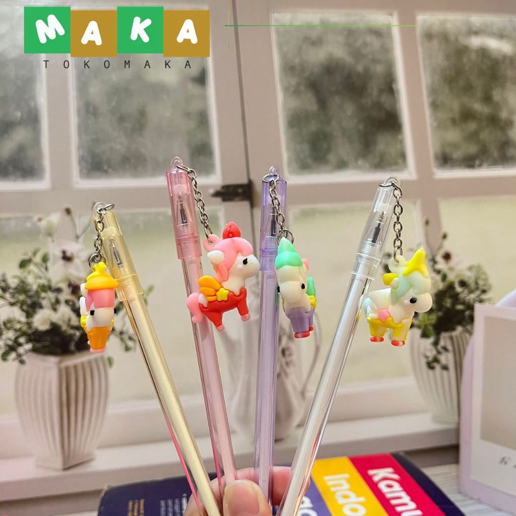 

pulpen gel gantungan unicorn sayap pen gel tinta hitam pena bolpen gel tinta hitam perlengkapan sekolah alat tulis kantor atk