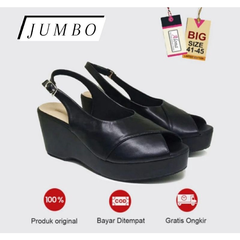 Sepatu Wedges Hak Tinggi Wanita OVERSIZE JUMBO QA301 Sepatu Pesta Megandara Semi Formal Black