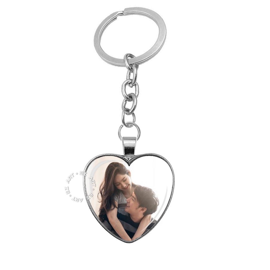 GANTUNGAN KUNCI BENTUK HATI HEART LOVE GANCI CUSTOM FOTO LOGO GAMBAR SUKASUKA LIONTIN KACA CEMBUNG