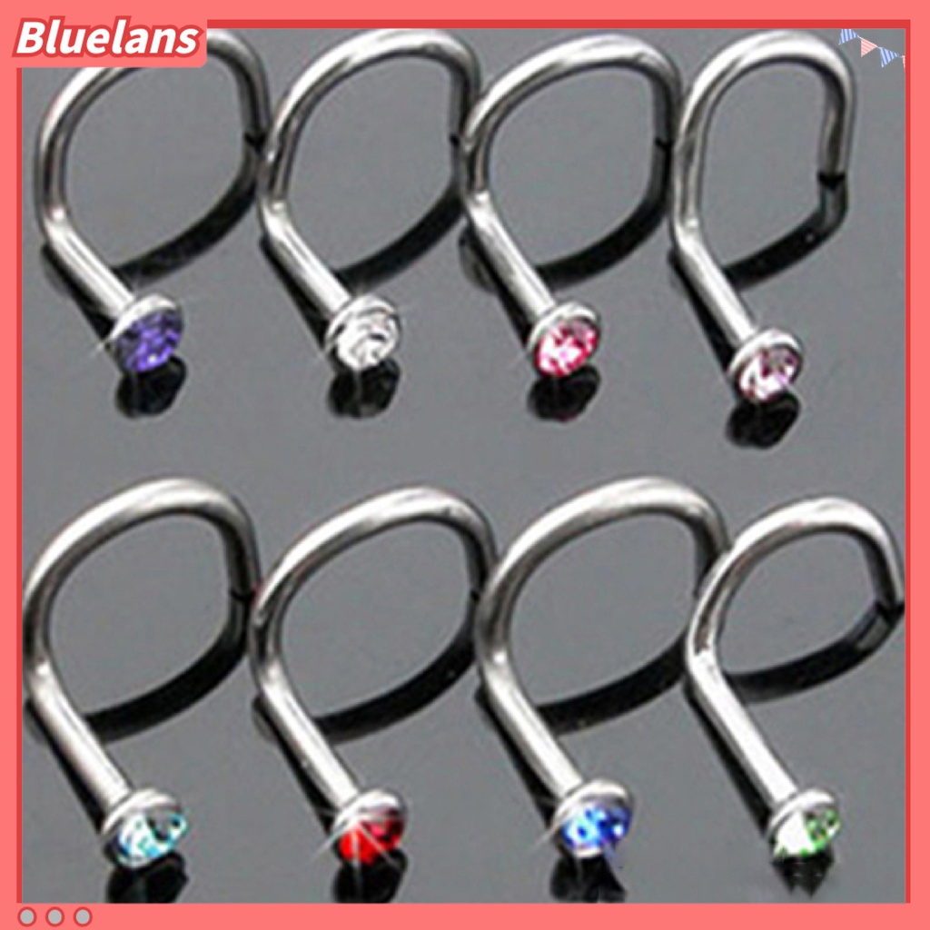 Bluelans 10Pcs Mixd Color Rhinestone Hook Bone Bar Pin Piercing Jewelry Nose Studs Rings
