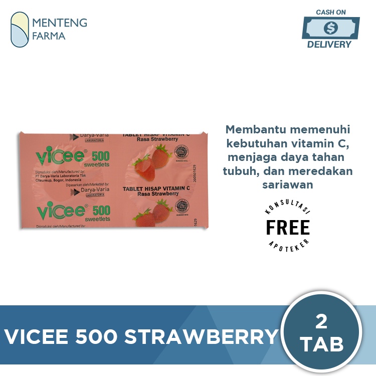 Vicee 500 Mg Strawberry 2 Tablet - Tablet Hisap Vitamin C 500 Mg