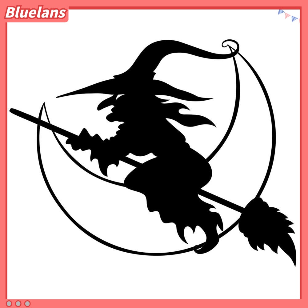 Stiker Decal Motif Penyihir Sapu Bulan Halloween Untuk Dekorasi Body Bumper Jendela Mobil