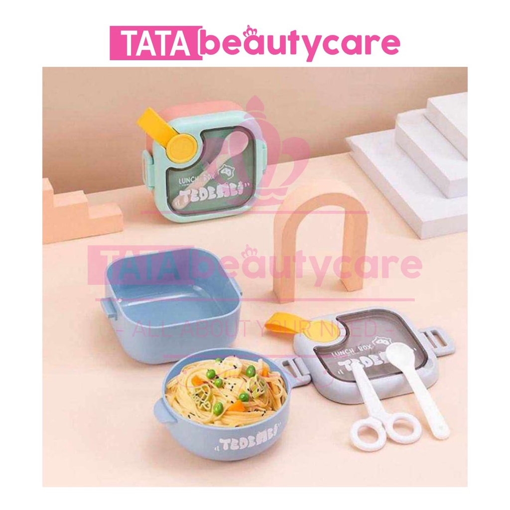 [600gr] T718 | Lunch Box TEDEMEI SET 2IN1 / Kotak Bekal Makan Anak Stainless Lunch Box Sendok Guntin