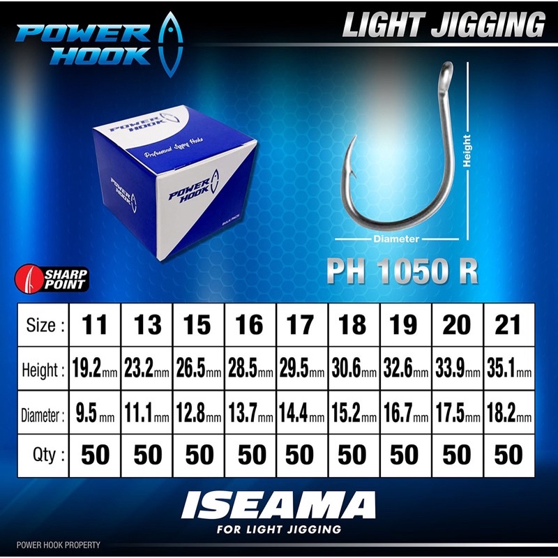 Power hook PH 1050 R Ring/ lubang iseama kail light jigging micro jig 1 box isi 50pcs