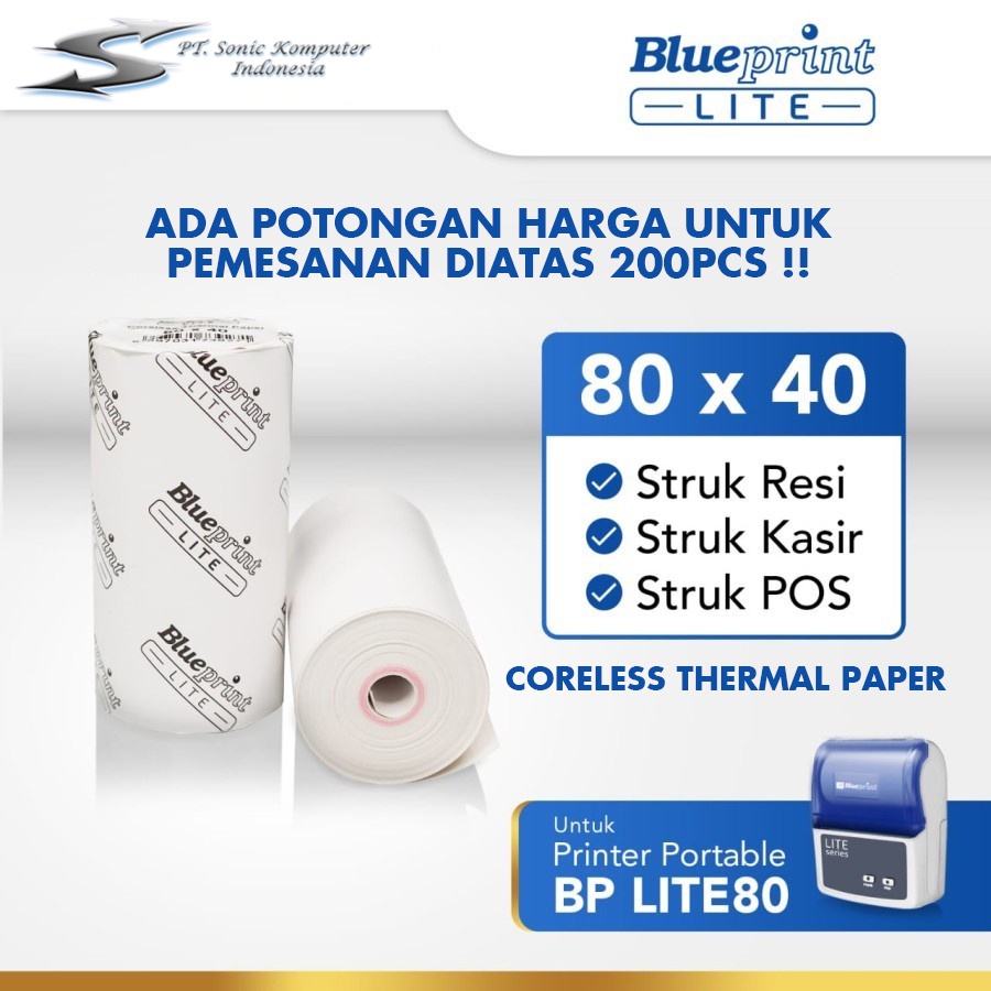 Kertas Thermal Paper 80x40 mm Struk Kasir Nota BLUEPRINT Lite 80 x 40