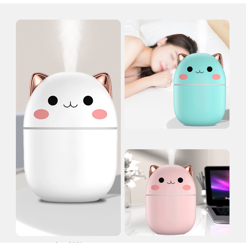 1 Pc Humidifier Pelembab Udara Aromaterapi Mini Portable 250ml Dengan Lampu Malam Dan Port Charger USB