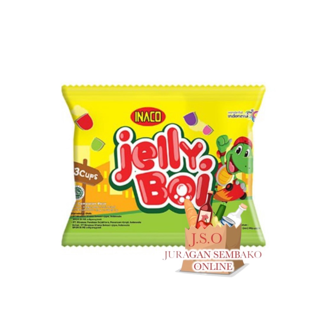 ( JSO ) Inaco jelly boi isi 3 cup 33gr snack cemilan agar agar nata de coco jelly