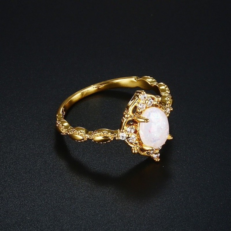 Goldkingdom Perhiasan Fashion Aksesoris Bangkok 24K Ready Stock Cincin Opal Wanita Lapis Emas Asli Kadar 375 Dengan Batu Permata Putih Moonlight Minimal