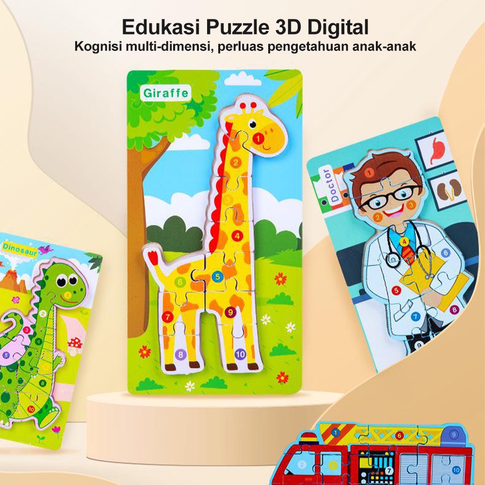 BEVAVAR 3D Mainan Edukasi Bayi Anak Puzzle Kayu Anak Jigsaw Puzzle