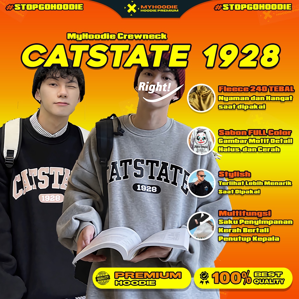 Sweater Switer Sweter Cn Crewneck Oversize Pria Wanita Cewek Cowok Keren Motif Catstate