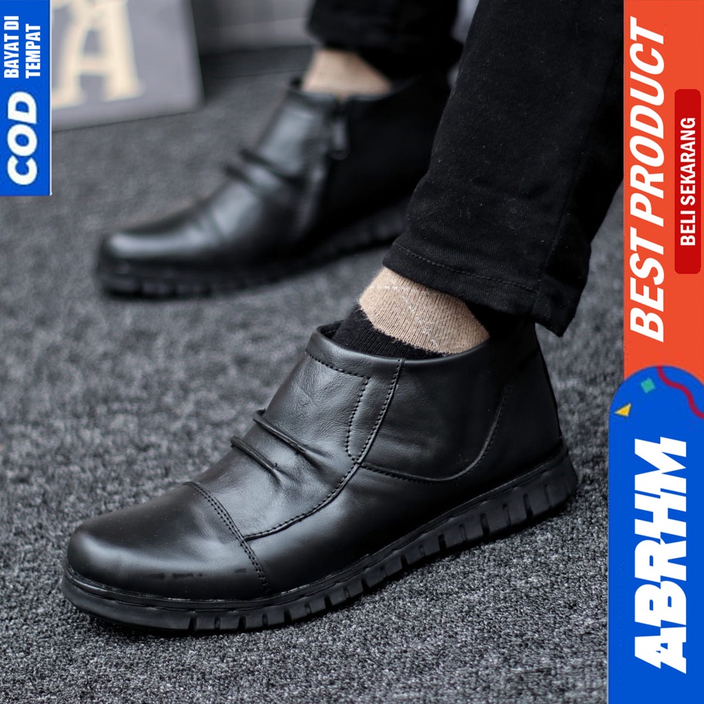 Sepatu Boots Pantofel Formal Kulit Asli Kerja Kantor Hitam Pria Abrhm Estem