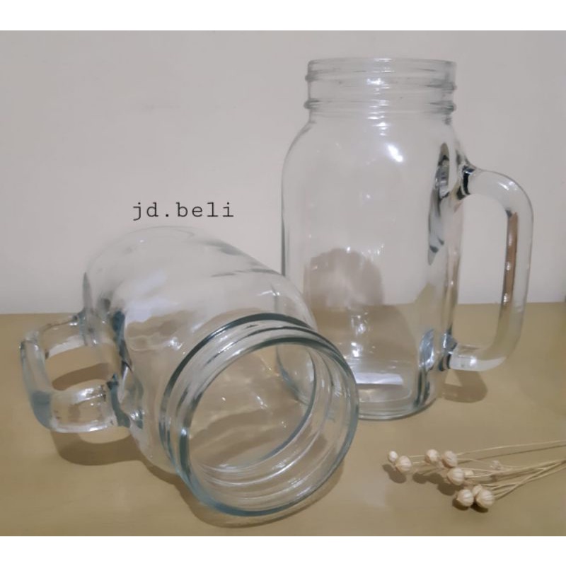 gelas kaca bening gagang 650ml/gelas mojito/mug/watter jug/jar