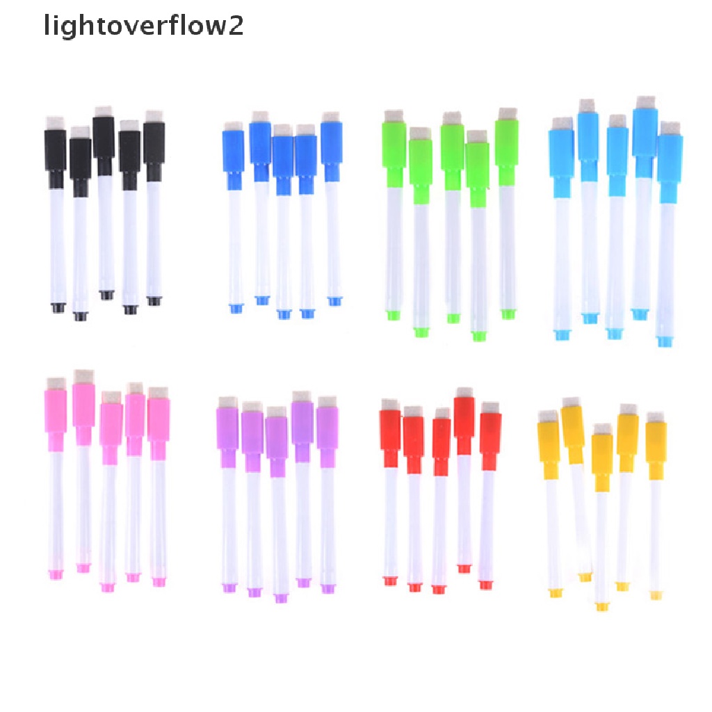 (lightoverflow2) 5pcs / set Spidol Papan Tulis / Jendela Warna-Warni Dengan Penghapus Untuk Kantor