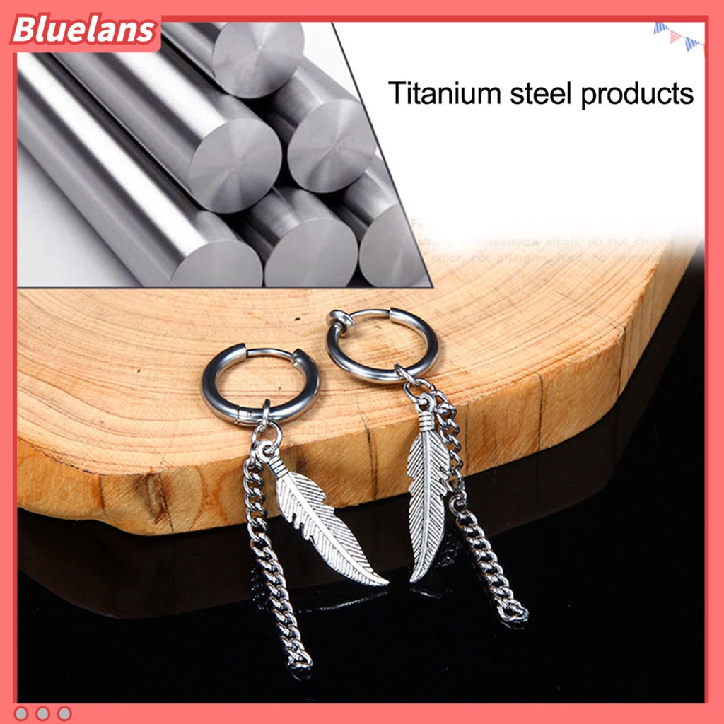 Bluelans 1Pcs Fashion Long Chain Ear Clip Stainless Steel Piercing Loop Hoop Earring for Men